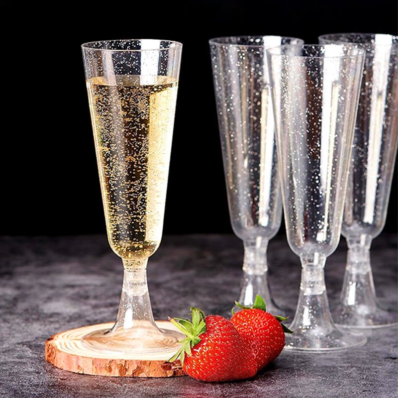12 Pcs Plastic Champagne Glasses 5oz Silver Glittered Short Stem - YauSpark