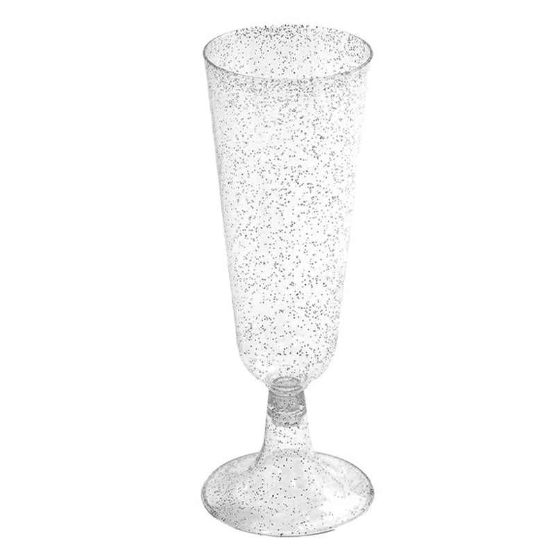12 Pcs Plastic Champagne Glasses 5oz Silver Glittered Short Stem - YauSpark