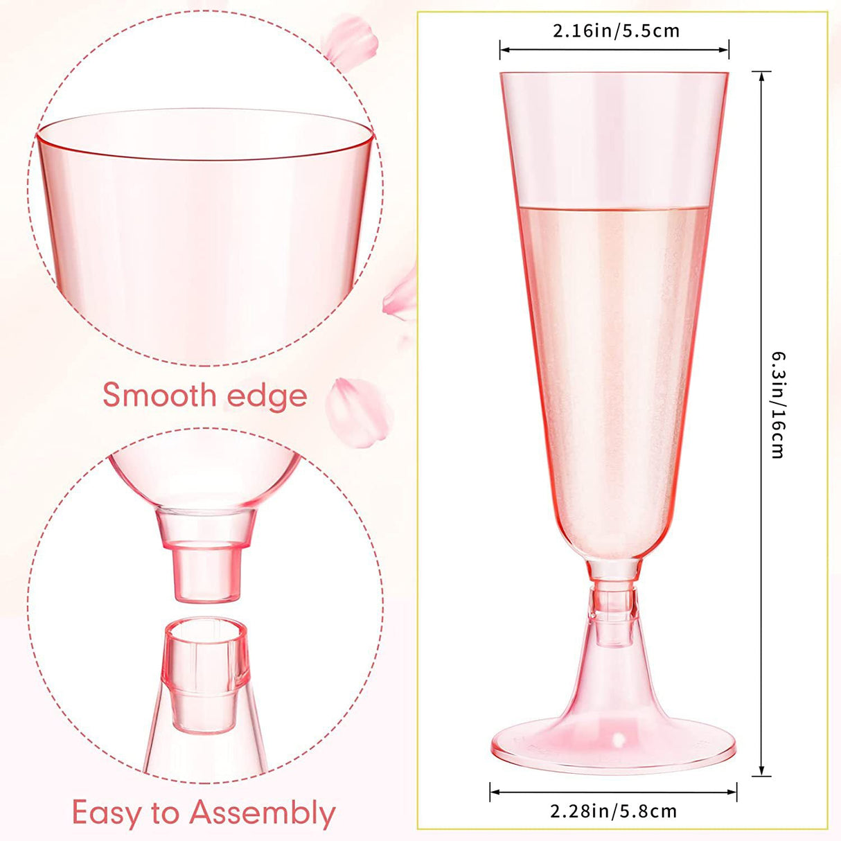 12 Pcs Plastic Champagne Glasses 5oz Transparent Pink - YauSpark