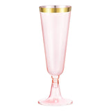12 Pcs Plastic Champagne Glasses 5oz Transparent Pink with Rose Gold Rim - YauSpark