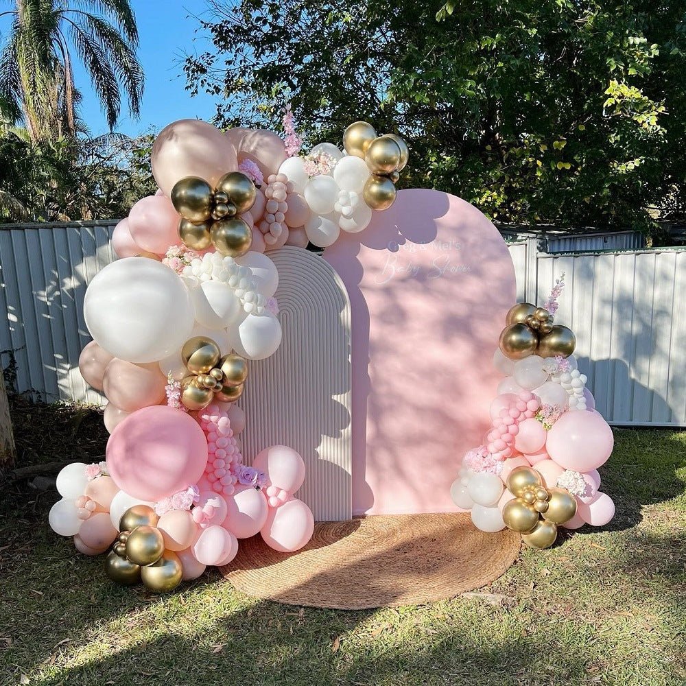 122 Pc Light Pink White Gold DIY Balloon Garland Kit - YauSpark