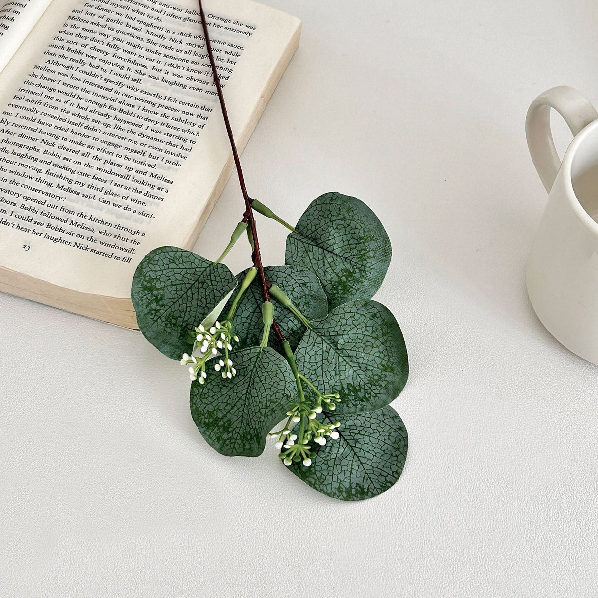 14 Stems Real Touch Artificial Eucalyptus Leaf Flower Bouquet 13" - YauSpark