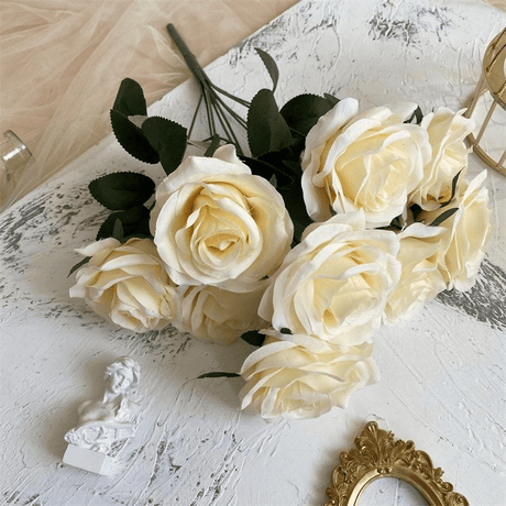2 Bushes Artificial Silk Rose Flower Arrangements 18" Champagne - YauSpark
