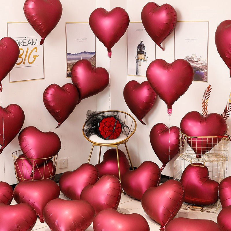2 Pc Heart Mylar Foil Balloons 18" Metallic Wine Red - YauSpark