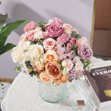 2 Pcs Silk Rose Bouquets Mixed Peony & Hydrangea 12" Champagne - YauSpark