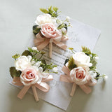 2 Pcs Wedding Two - Headed Rose Corsage Blue Yellow - YauSpark