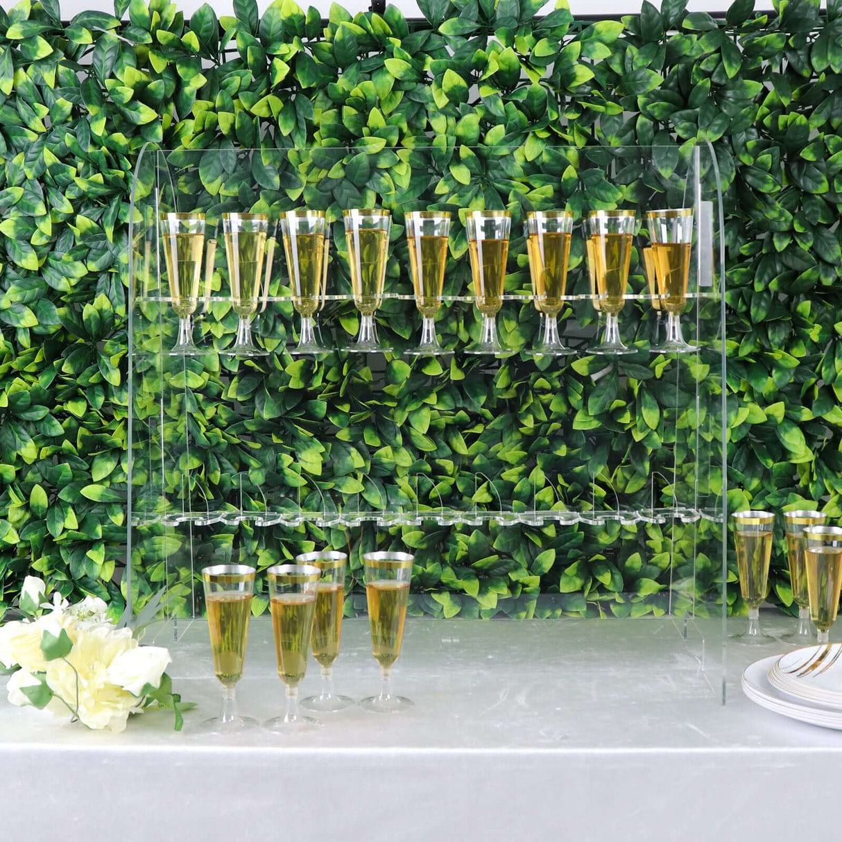 2 - Tier Acrylic Champagne Glass Holder Display Stand Table Top 25" Clear with 18 Hooks - YauSpark