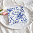 20 Pcs Paper Beverage Napkins 2 Ply White/Blue with French Toile Print 6.5"x6.5" - YauSpark