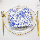 20 Pcs Paper Beverage Napkins 2 Ply White/Blue with French Toile Print 6.5"x6.5" - YauSpark