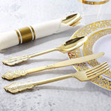 24 Pcs Plastic Silverware Set Metallic Gold in Baroque Style - YauSpark
