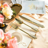 24 Pcs Plastic Silverware Set Metallic Gold in Baroque Style - YauSpark