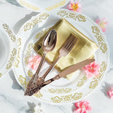 24 Pcs Plastic Silverware Set Metallic Rose Gold in Baroque Style - YauSpark