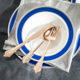 24 Pcs Plastic Silverware Set Metallic Rose Gold in Baroque Style - YauSpark