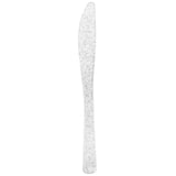 25 Pc Plastic Knives 7" Transparent Silver Glitter Classic Heavy Duty - YauSpark