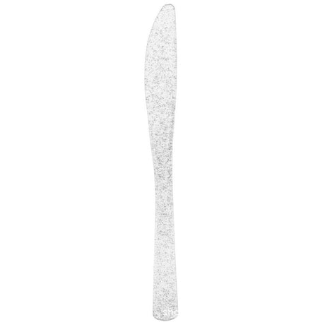 25 Pc Plastic Knives 7" Transparent Silver Glitter Classic Heavy Duty - YauSpark