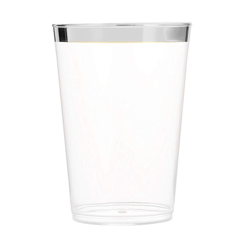 25 Pcs Plastic Tumbler Cups 10oz Clear with Silver Rim - YauSpark