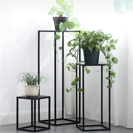 2Pc Rectangular Black Metal Wedding Flower Stand Geometric Column Frame - YauSpark