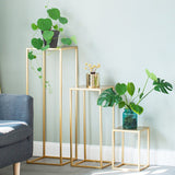 2Pc Rectangular Gold Metal Wedding Flower Stand Geometric Column Frame - YauSpark