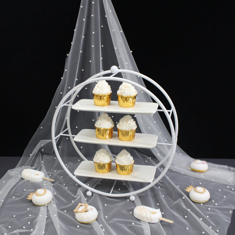 3-Tier Metal Round Cupcake Stand 16" Matte White