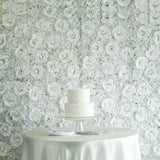 White 3D Silk Rose and Hydrangea Flower Wall Mat Backdrop - 4 Artificial Panels