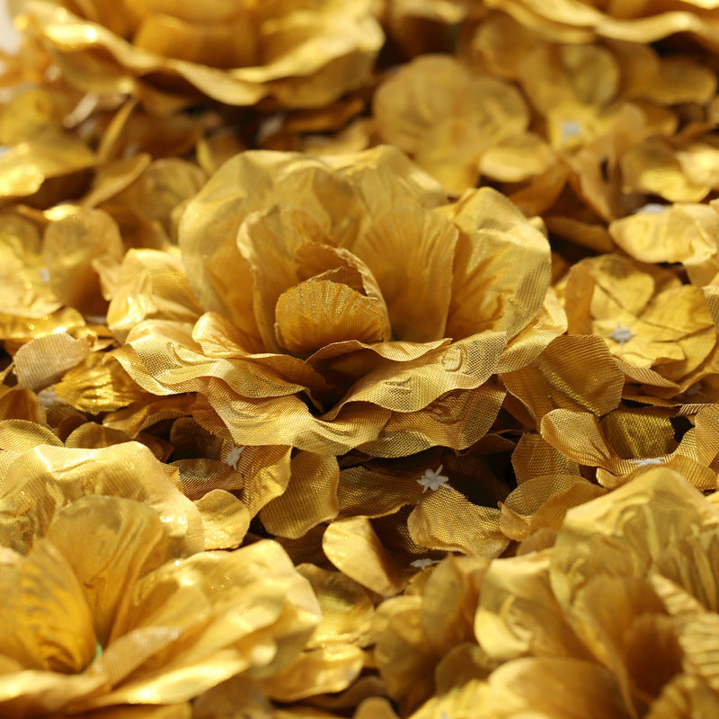 Gold 3D Silk Rose and Hydrangea Flower Wall Mat Backdrop - 4 Artificial Panels