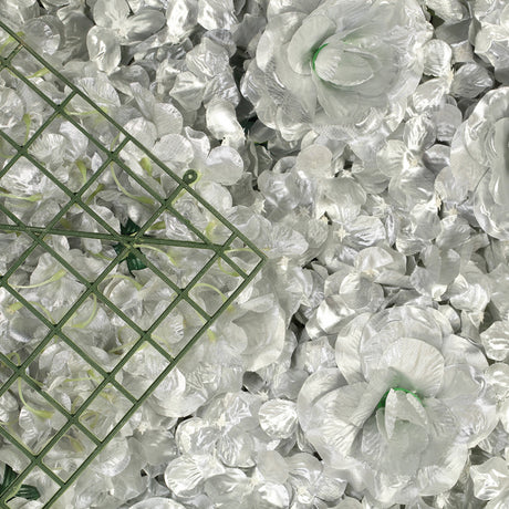 Silver 3D Silk Rose and Hydrangea Flower Wall Mat Backdrop - 4 Artificial Panels