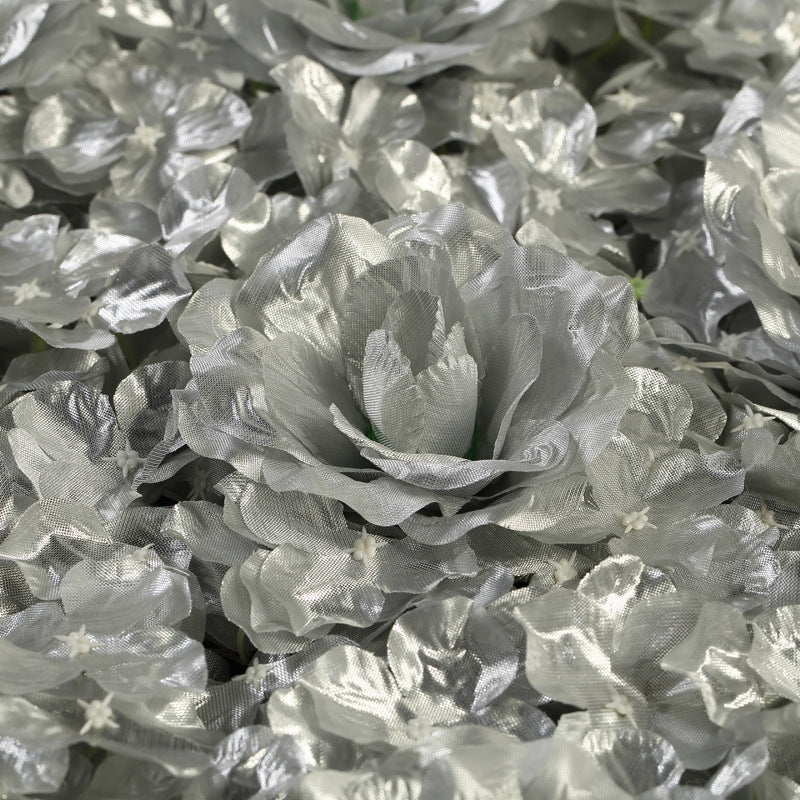 Silver 3D Silk Rose and Hydrangea Flower Wall Mat Backdrop - 4 Artificial Panels