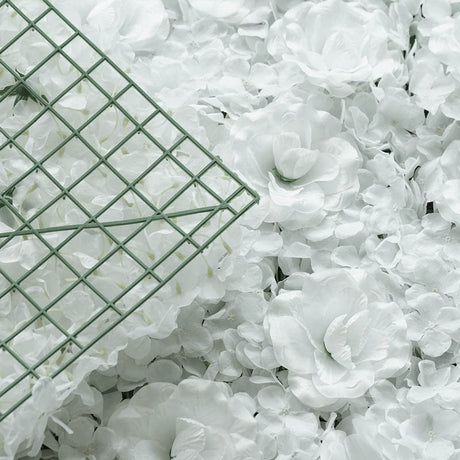 White 3D Silk Rose and Hydrangea Flower Wall Mat Backdrop - 4 Artificial Panels