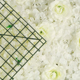 Milky White 3D Silk Rose and Hydrangea Flower Wall Mat Backdrop - 4 Artificial Panels