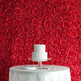 Red 3D Silk Rose and Hydrangea Flower Wall Mat Backdrop - 4 Artificial Panels