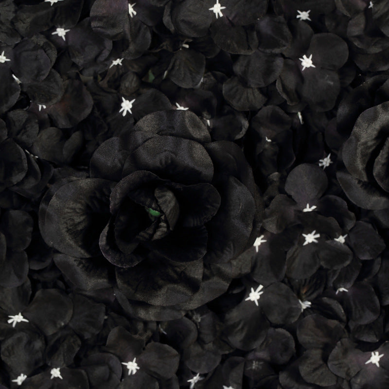Black 3D Silk Rose and Hydrangea Flower Wall Mat Backdrop - 4 Artificial Panels