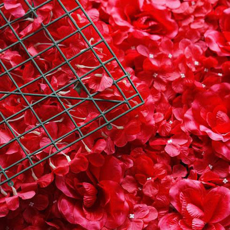Red 3D Silk Rose and Hydrangea Flower Wall Mat Backdrop - 4 Artificial Panels