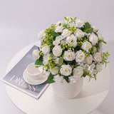 4 Bushes Artificial Rose Bridal Bouquet 12" White - YauSpark