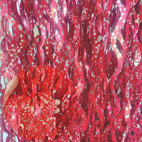 4 Pack Wavy Foil Fringe Curtain Party Backdrop 3.3x6.6 Ft Ceramic Red - YauSpark