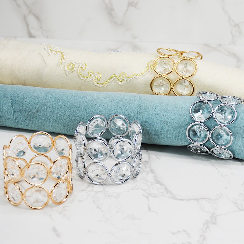 4 Pc ShinyAcrylic Crystal Gem Beaded Napkin Rings Gold - YauSpark