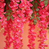 5 Pc Artificial Silk Hanging Wisteria Flower Garland Vines, 3 Strands in 1 Bush 44" Rose Red - YauSpark