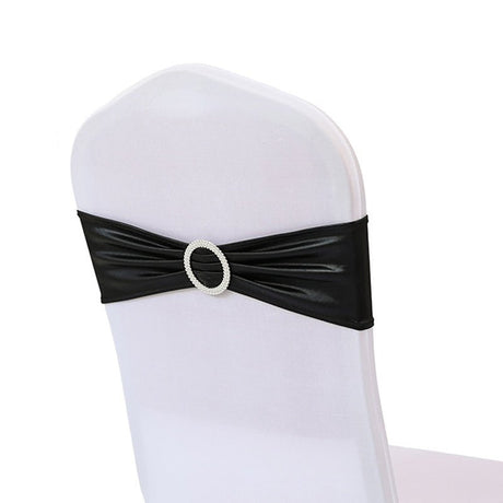 5 Pc Metallic Stretch Chair Sashes Bows 6"x14" Black - YauSpark