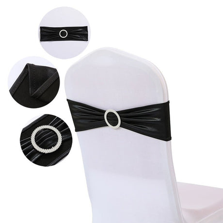 5 Pc Metallic Stretch Chair Sashes Bows 6"x14" Black - YauSpark