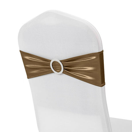 5 Pc Metallic Stretch Chair Sashes Bows 6"x14" Coffee - YauSpark