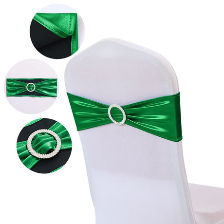 5 Pc Metallic Stretch Chair Sashes Bows 6"x14" Green - YauSpark