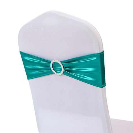 5 Pc Metallic Stretch Chair Sashes Bows 6"x14" Peacock Blue - YauSpark