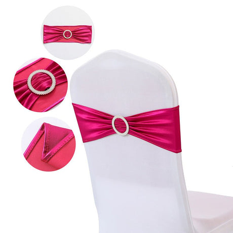 5 Pc Metallic Stretch Chair Sashes Bows 6"x14" Rose Red - YauSpark