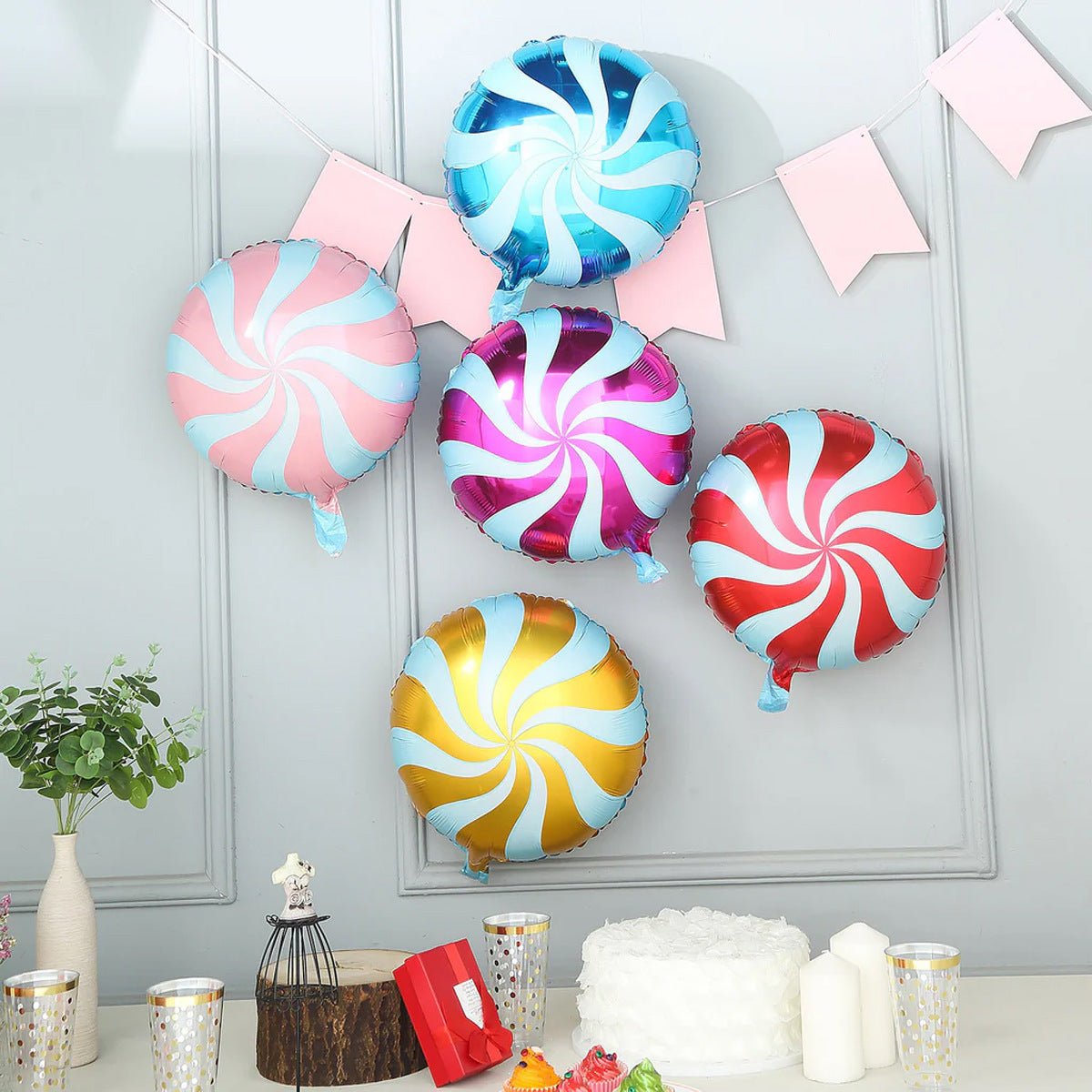 5 Pc Orange Candy Striped Mylar Foil Helium/Air Balloons 18" - YauSpark