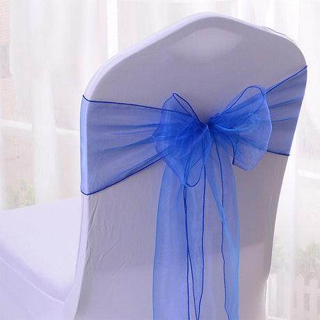 5 Pc Organza Chair Sashes Sheer 6.8" x 110" Royal Blue - YauSpark