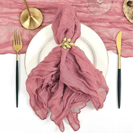 5 Pc Pleated Polyester Napkin Cloth 20"x20" Bean Paste Pink - YauSpark