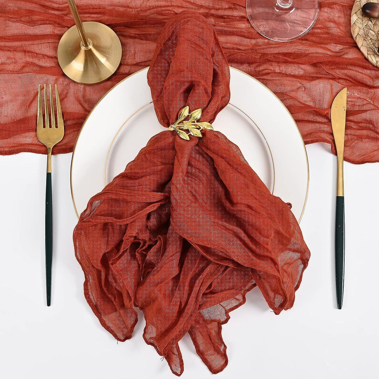 5 Pc Pleated Polyester Napkin Cloth 20"x20" Orange - YauSpark