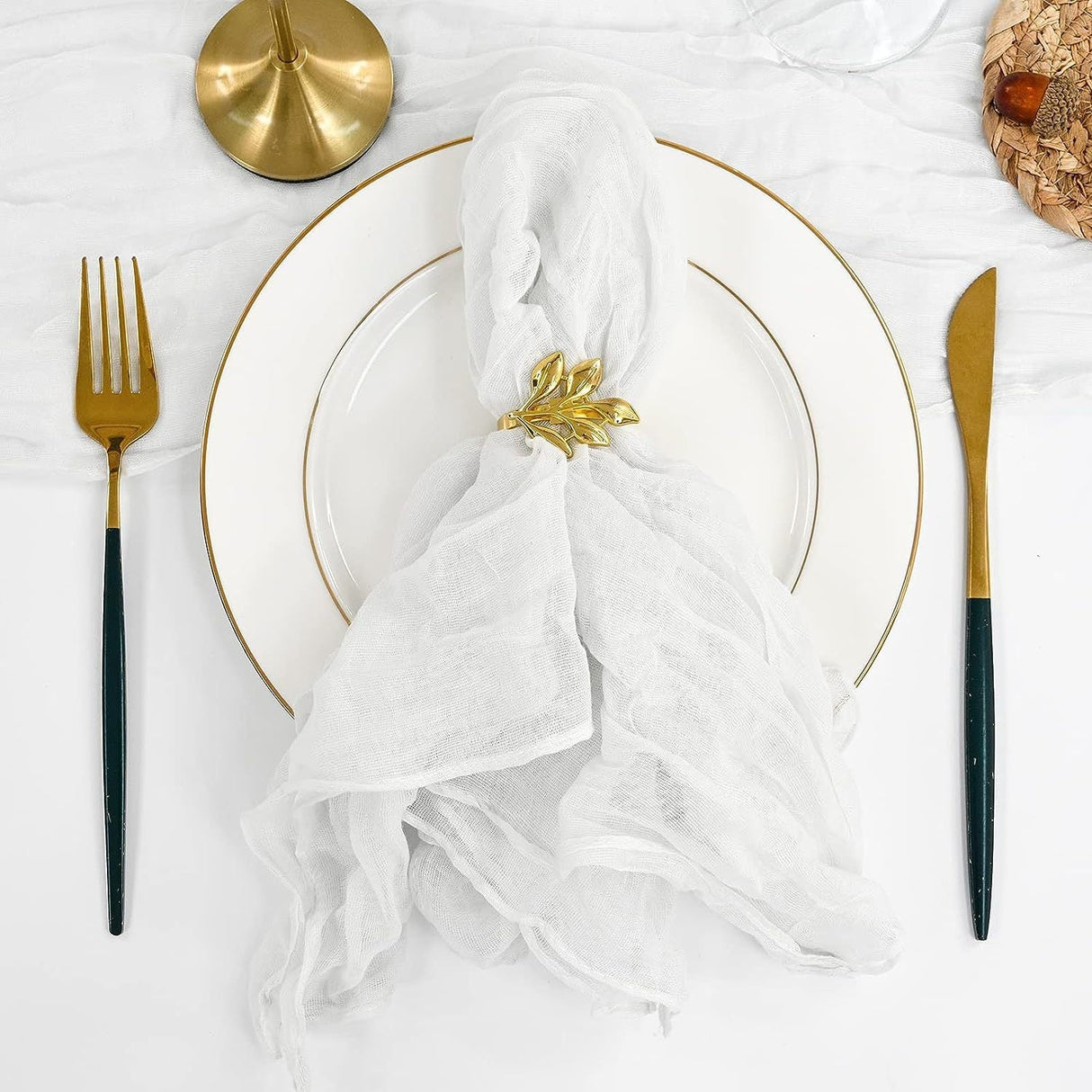 5 Pc Pleated Polyester Napkin Cloth 20"x20" White - YauSpark