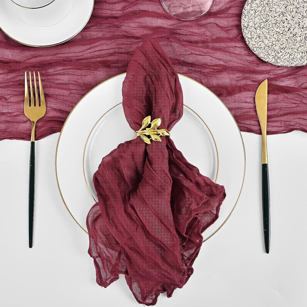 5 Pc Pleated Polyester Napkin Cloth 20"x20" Wine Red - YauSpark