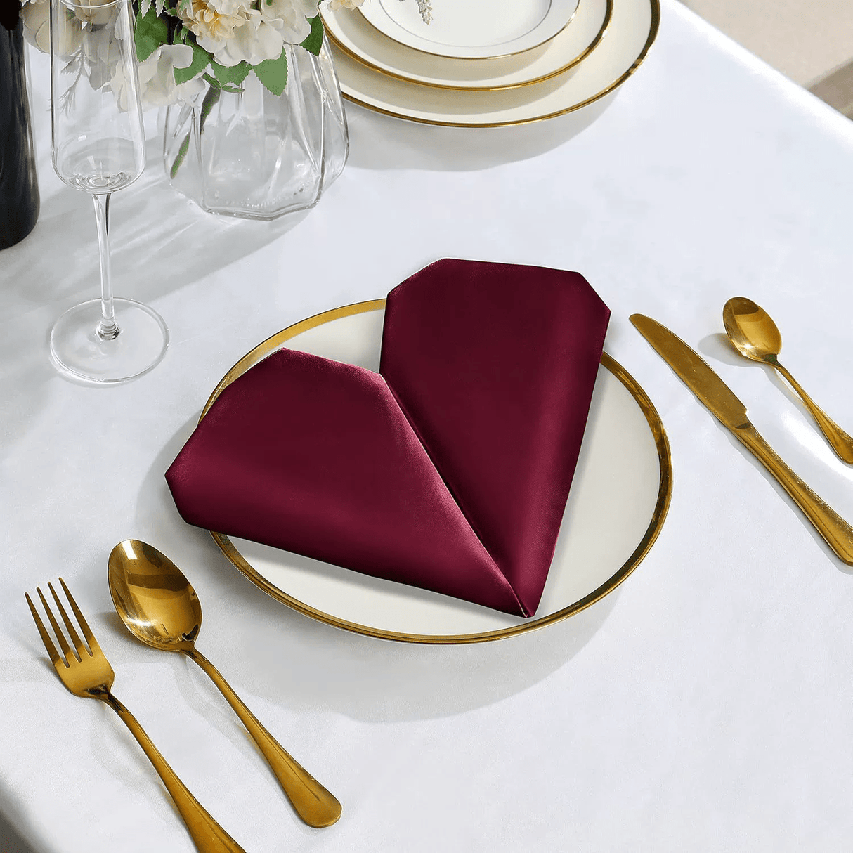 5 Pc Satin Soft Cloth Napkins 17"x17" Green - YauSpark