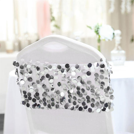 5 Pc Sequin Chair Sash Bands 13"x10" Silver - YauSpark